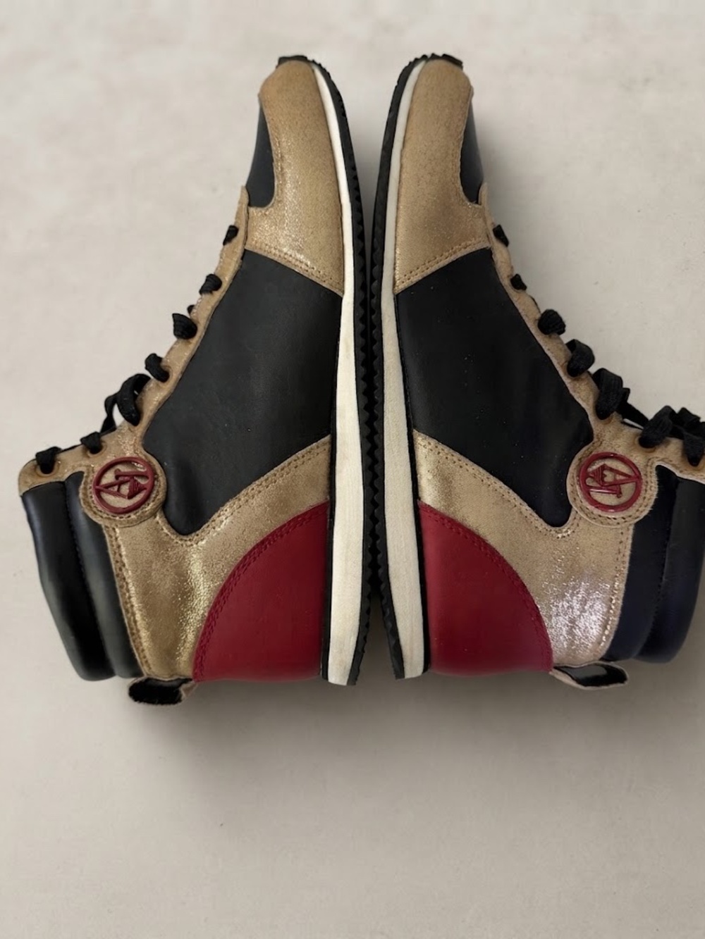 NWT Armani Jeans Metallic Gold Black High-Top Sneakers With Box US 8 / EU 39